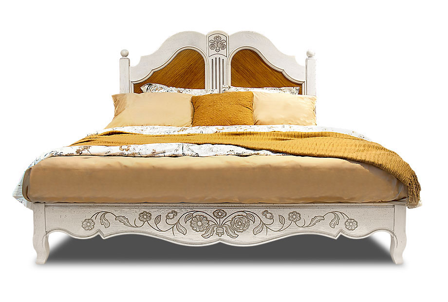 Кровать "Шамбор" 160; с основанием, без матраса; (1600х2000); слоновая кость; патина, без затирания, без шкантов, червоточина
