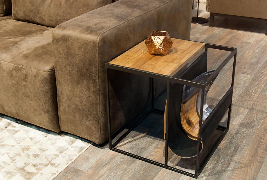 Стол журнальный "Арт" c газетницей; белёный дуб, белый металл