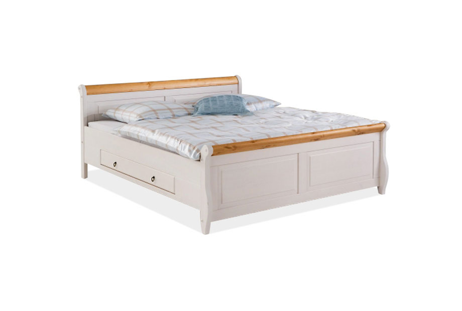 Кровать двуспальная "Мальта" 160 (с ящиками); без основания, без матраса; (1600х2000); белый воск+антик