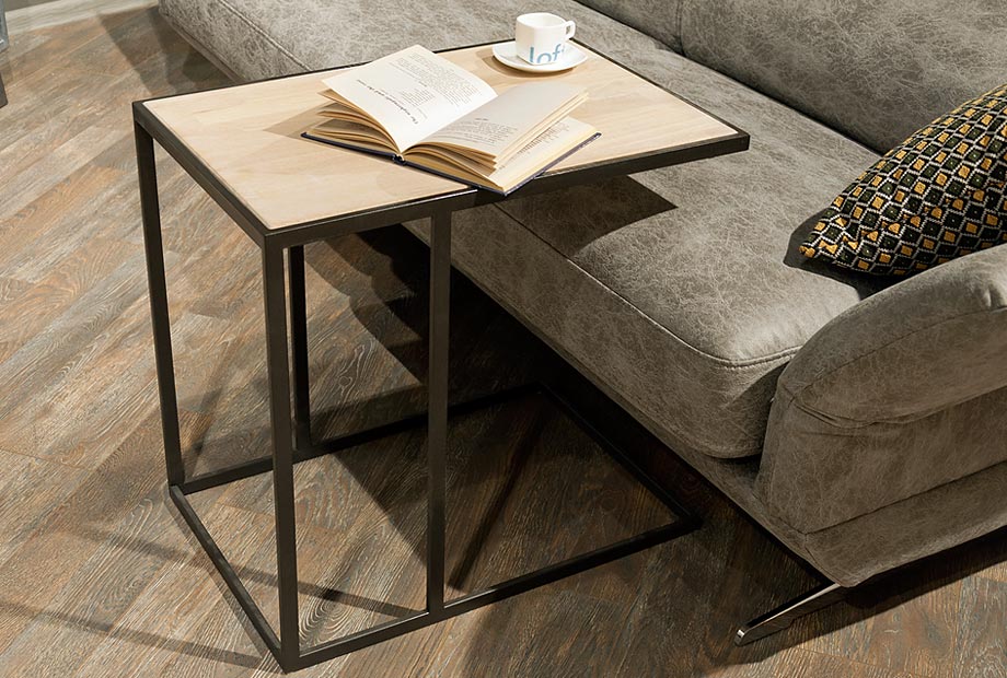 Стол кофейный "Арт" приставной; графит, чёрный металл