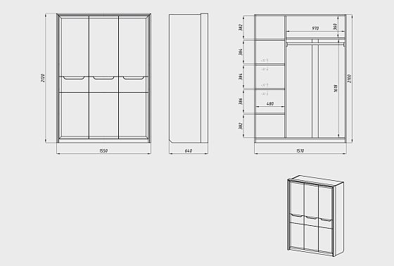 Шкаф для одежды 3-х дверный "Бремен" массив дуба 4
