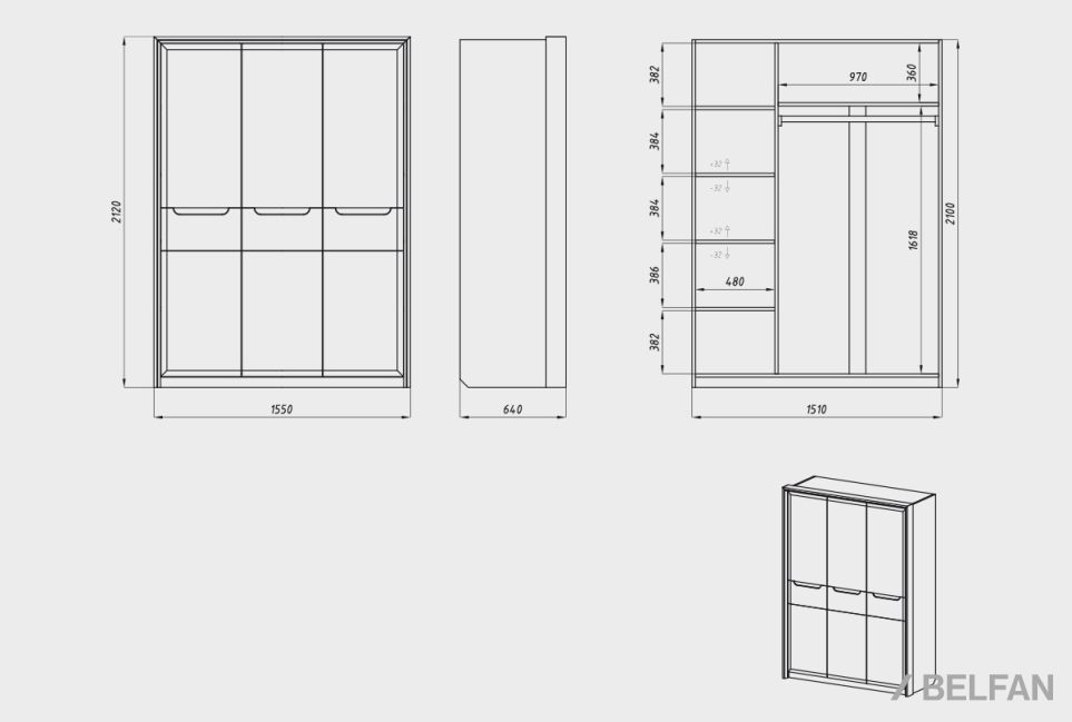 Шкаф для одежды 3-х дверный "Бремен" массив дуба 3