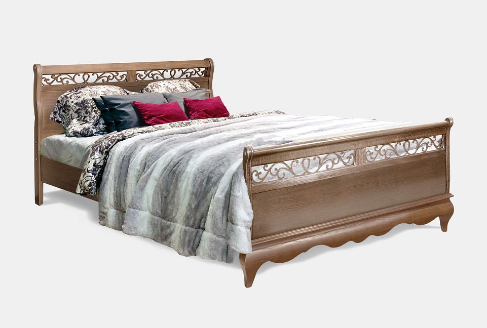 Кровать "Тэфи" (высокое изножье); без основания, без матраса; (1600x2000); белая эмаль с темной патиной