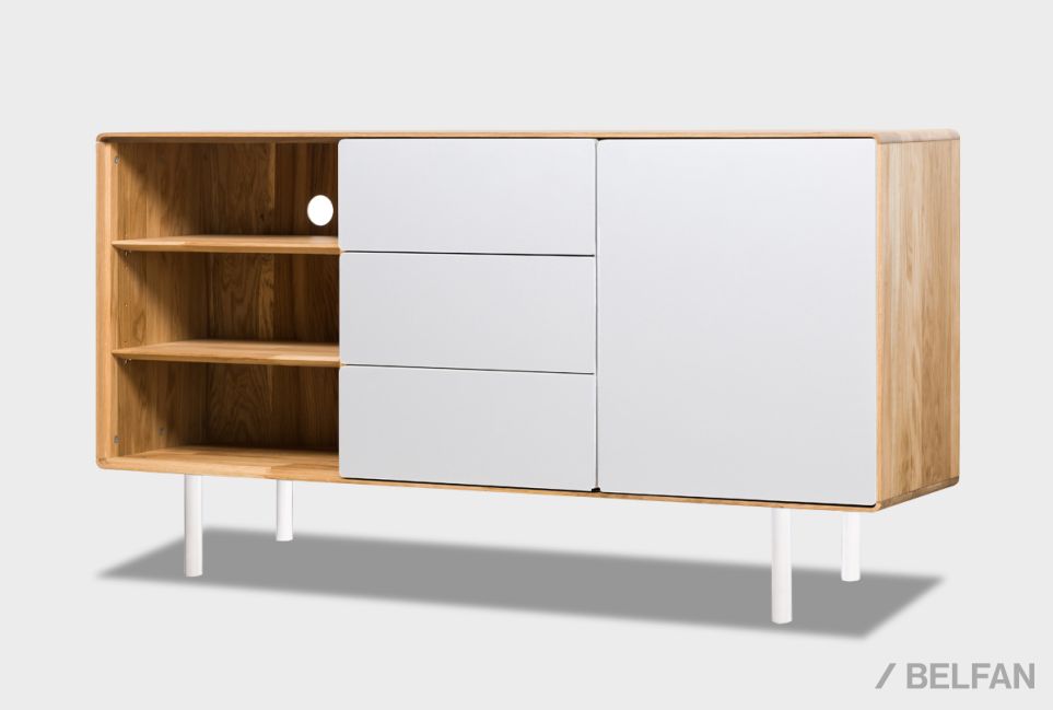 Тумба "Норман" 3 с нишей (левая) массив дуба, МДФ, металл 1