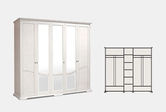 Шкаф для одежды 5-ти дв. "Лика" (с зеркалом) массив и шпон дуба 3