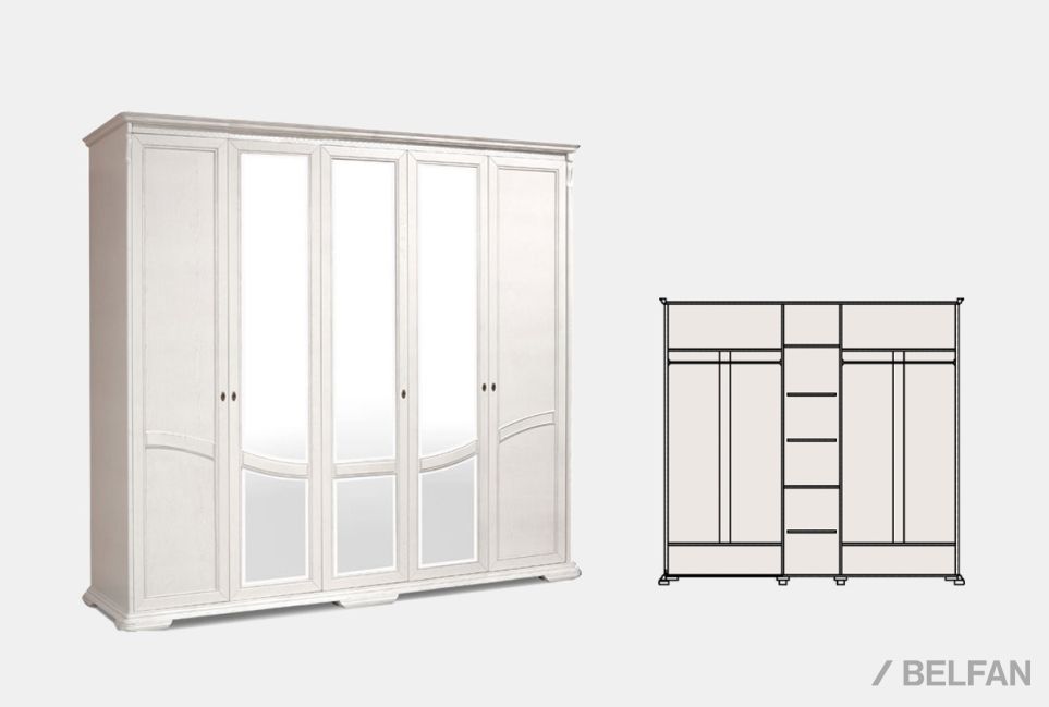 Шкаф для одежды 5-ти дв. "Лика" (с зеркалом) массив и шпон дуба 2