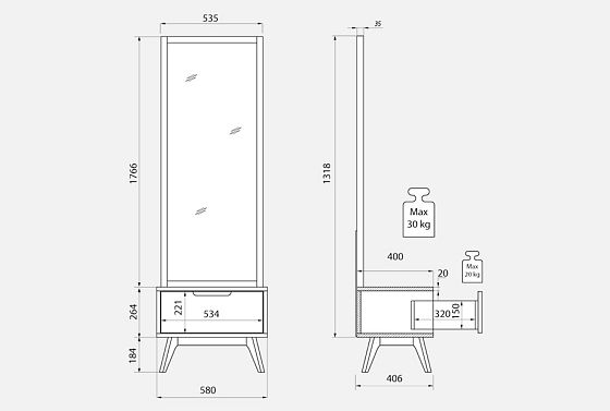 Тумба с зеркалом "Ирвинг" массив дуба 6
