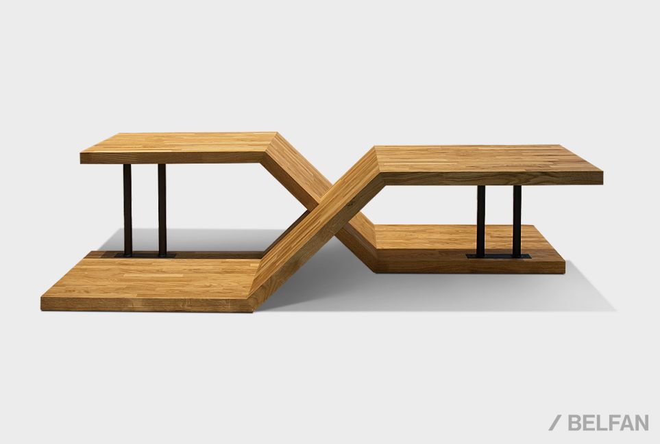 Стол журнальный "Арт" фигурный массив дуба, металл 1