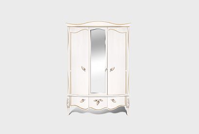 Шкаф для одежды 3-х дв. "Трио" (распашной); *ММ-277-01/03; белая эмаль с золотой патиной