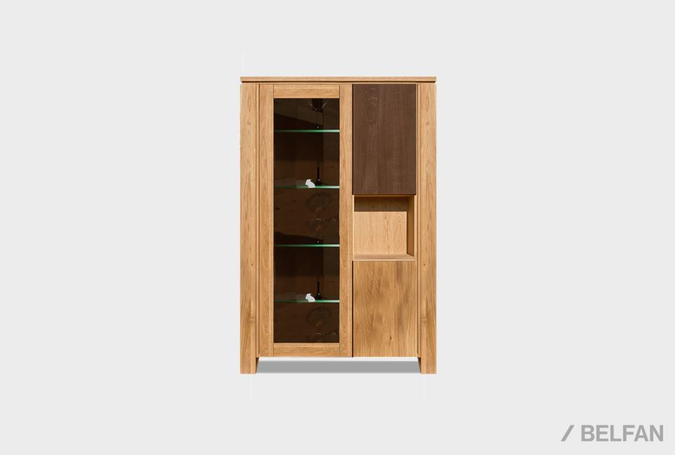 Шкаф с витриной комбинированный "Берген" массив и шпон дуба 1