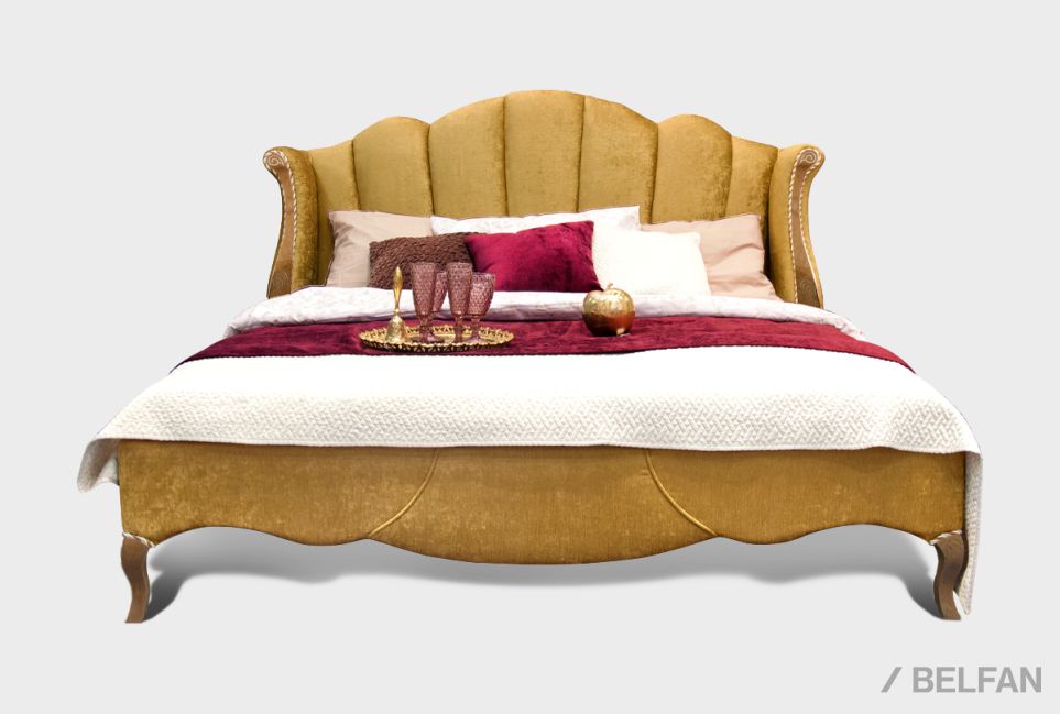 Кровать с мягким изголовьем (осн. ткань) "Трио" массив и шпон дуба 1