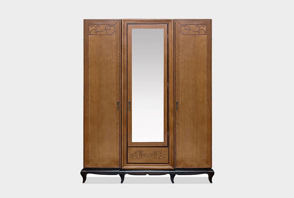 Шкаф для одежды 3-х дв. "Соната" с зеркалом (без декора); белая эмаль с темной патиной