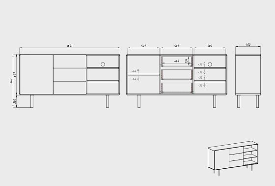 Тумба "Норман" 3 с нишей (правая) массив дуба, МДФ, металл 11