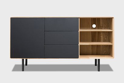 Тумба "Норман" 3 с нишей (правая); дуб натуральный, чёрный