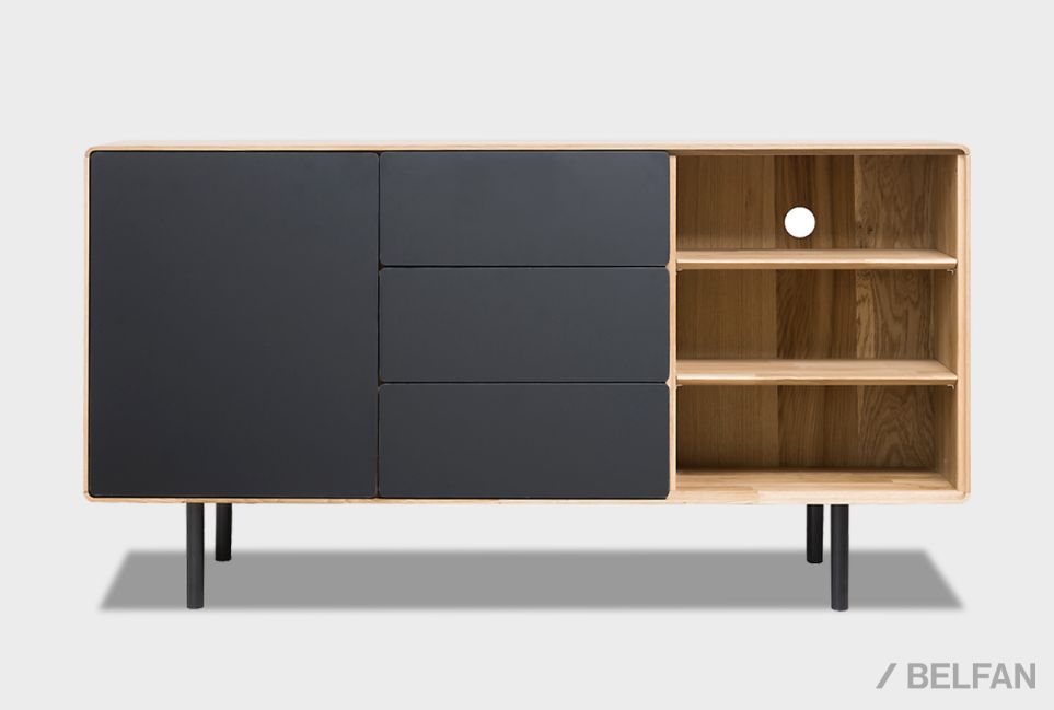 Тумба "Норман" 3 с нишей (правая) массив дуба, МДФ, металл 1