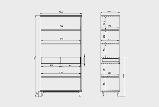Стеллаж "Уоллстрит" (с ящиками) массив дуба, МДФ 6