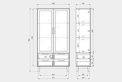 Шкаф с витриной 2-х дверный "Ирвинг Дизайн"; 4 ящика; бейц-масло, графит