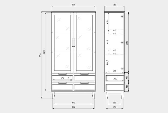 Шкаф с витриной 2-х дверный "Ирвинг Дизайн" массив дуба 5
