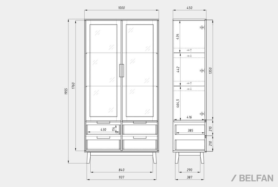 Шкаф с витриной 2-х дверный "Ирвинг Дизайн" массив дуба 4