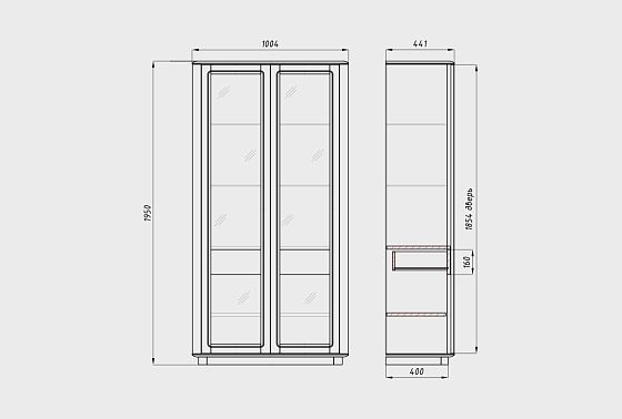 Шкаф с витриной 2-х дв. «Тор» массив дуба 4