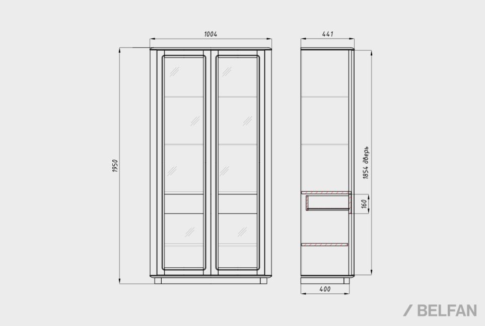 Шкаф с витриной 2-х дв. «Тор» массив дуба 3