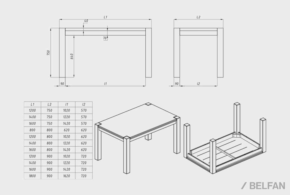 Стол обеденный "Берген" П-01 (сечение опор 90х90) массив дуба 4