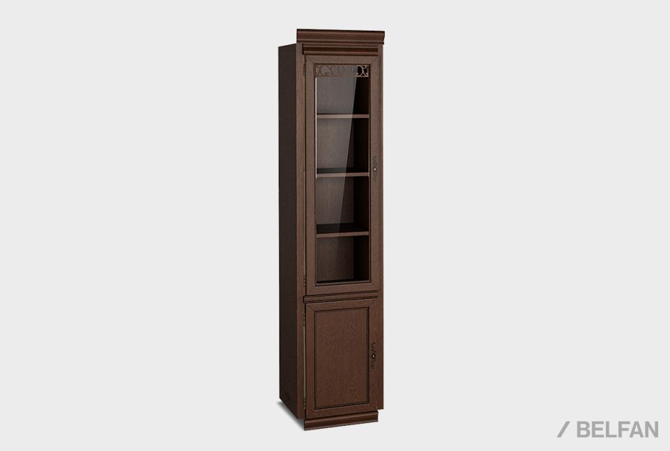 Шкаф 1-но дверный со стеклом "Тэфи" (левый) массив и шпон дуба 1