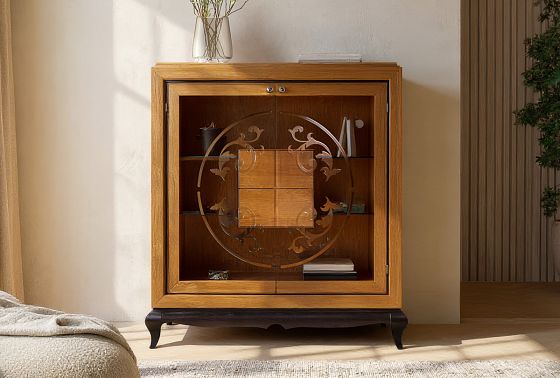 Тумба высокая "Соната" (стекло) массив и шпон дуба 9