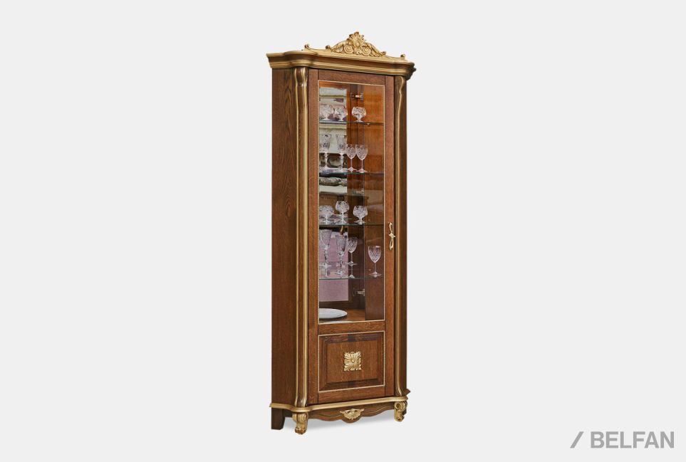 Шкаф с витриной угловой "Алези 10 Люкс" (левый) массив и шпон дуба 1