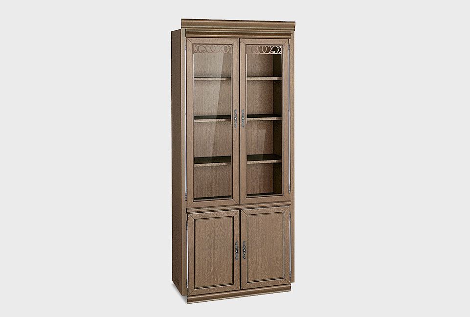 Шкаф 2-х дверный со стеклом "Тэфи"; амбэр с белой патиной