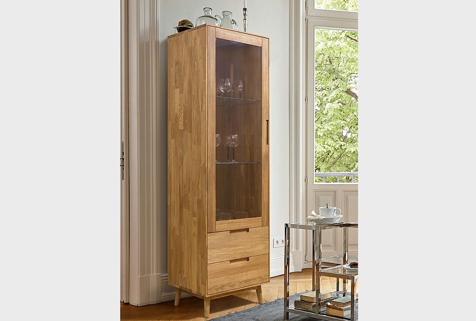 Шкаф с витриной 1-но дверный "Ирвинг" (левый); 2 ящика; белёный дуб