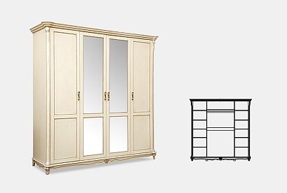 Шкаф 4-х дв. "Алези"; 2 зеркала; *П 1.350.1.14; слоновая кость с золочением