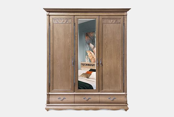 Шкаф для одежды "Тэфи" 3-х дв. с зеркалом массив и шпон дуба 6