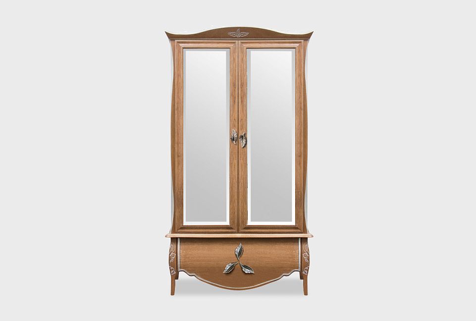 Шкаф для одежды 2-х дв. "Трио" (с зеркалом); белая эмаль с золотой патиной