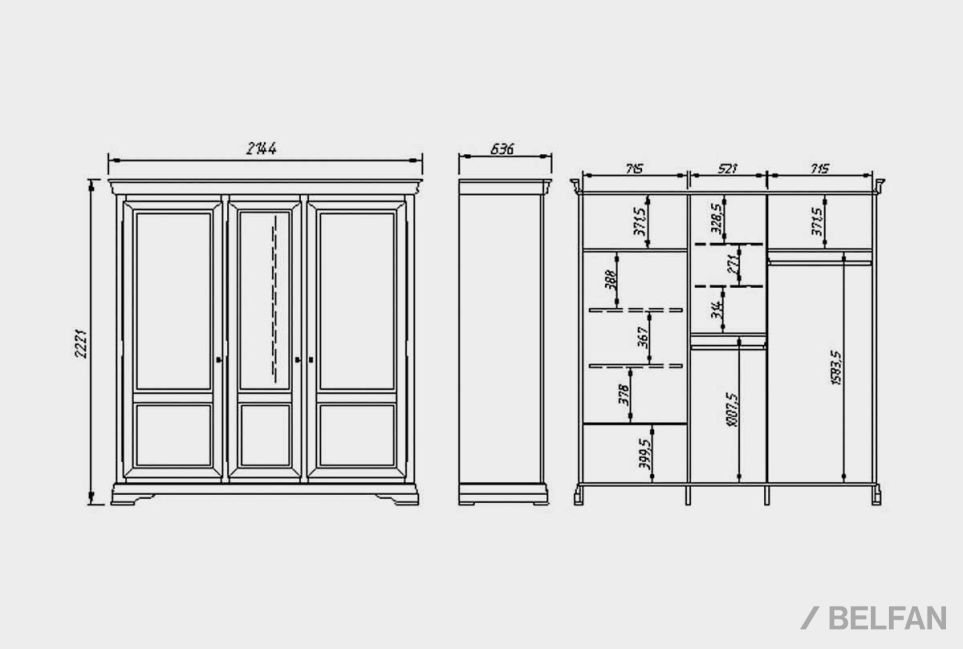 Шкаф для одежды "Оливия" 3-х дверный массив и шпон ольхи 6