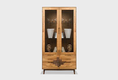 Шкаф с витриной 2-х дверный "Ирвинг Дизайн"; 4 ящика; бейц-масло, графит