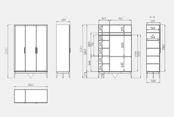 Шкаф для одежды "Коста" 3-х дв. без зеркала массив и шпон дуба 3