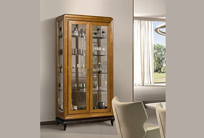 Шкаф с витриной 2-х дверный "Соната"; без декора; *ММ-284-02; коньяк с тёмной патиной+горький шоколад