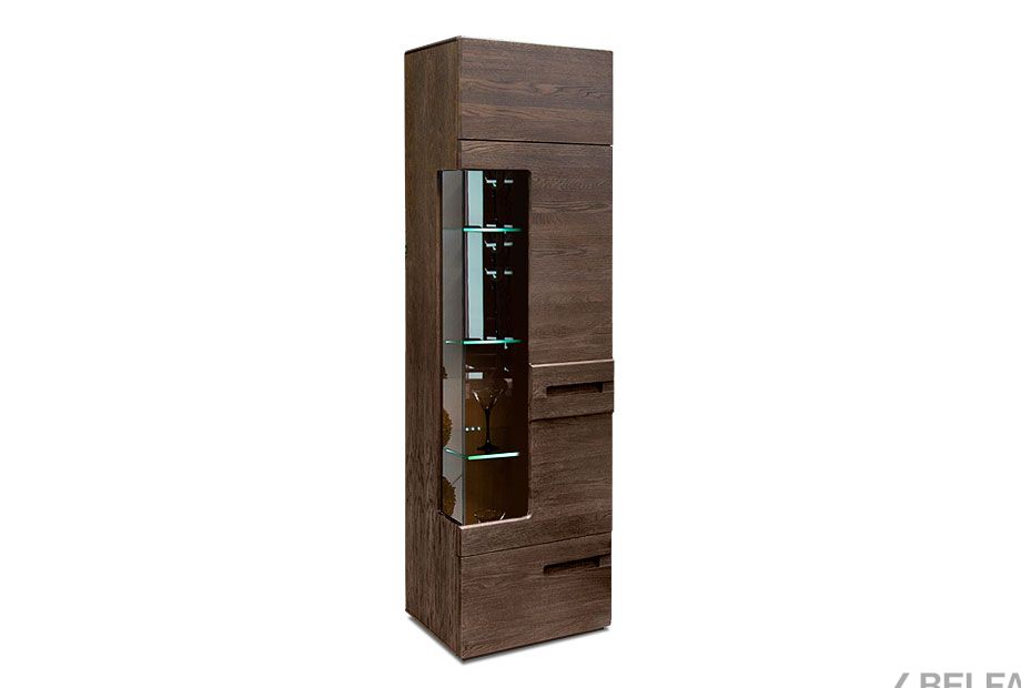 Шкаф с витриной 1-но секционный (высокий) "Хедмарк" массив и шпон дуба 1