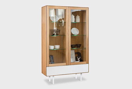 Витрина 2-х дверная "Норман" массив дуба, МДФ, металл 8
