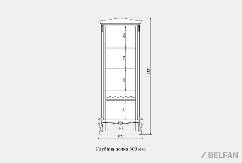 Шкаф с витриной 1-но дв. "Флерон" (левый) массив и шпон бука, шпон дуба 3