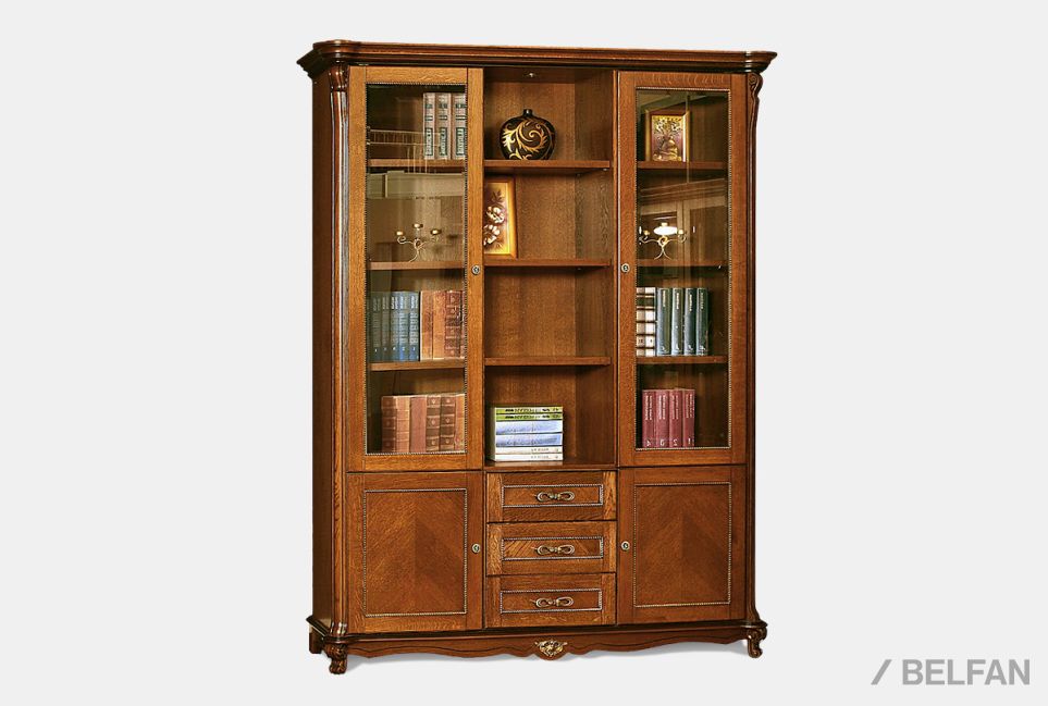 Шкаф комбинированный для библиотеки "Алези " массив и шпон дуба 1