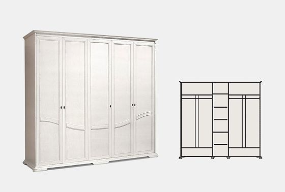 Шкаф для одежды 5-ти дв. "Лика" (без зеркала) массив и шпон дуба 3