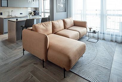 "Алекс" диван с оттоманкой; раскл.; 6L2MR; "Тик-так" (2600x1500); левый; металл черный; Fellini 16 (гр. 1/МТХ)