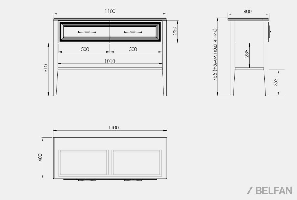 Стол-консоль "Сакраменто" массив и шпон дуба, МДФ 3