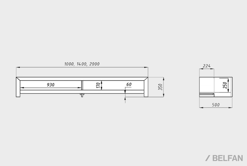 Тумба под ТВ "Арт" 140 (с нишами) массив дуба 4
