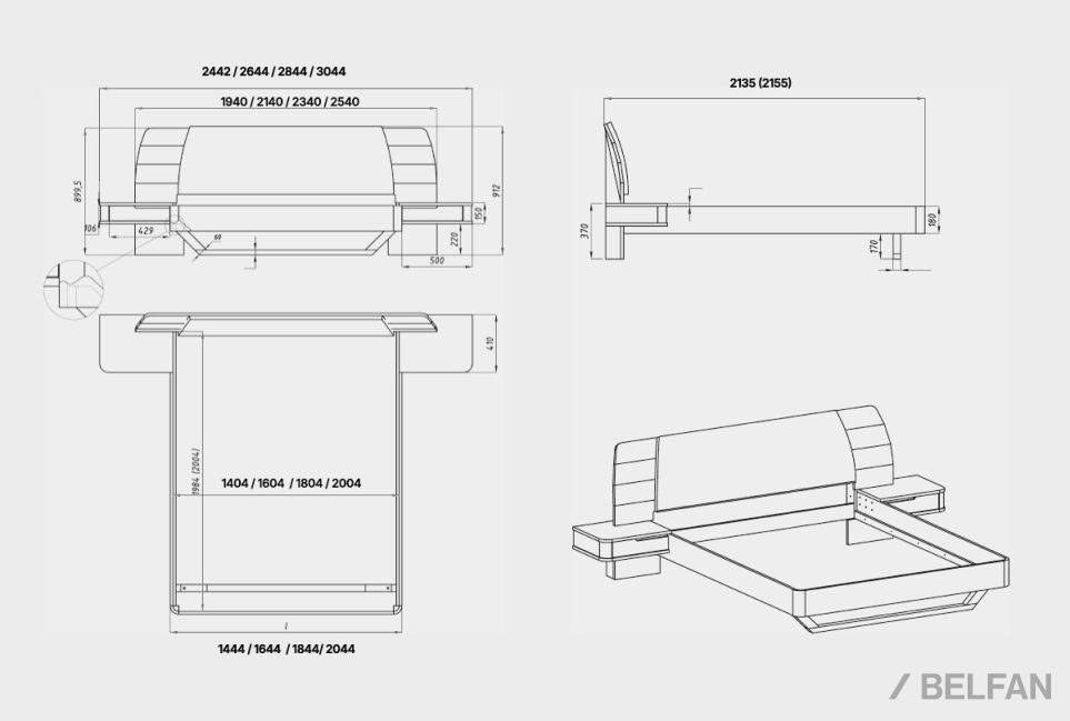 Кровать "Монблан" (с прикроватными тумбами) массив дуба 6