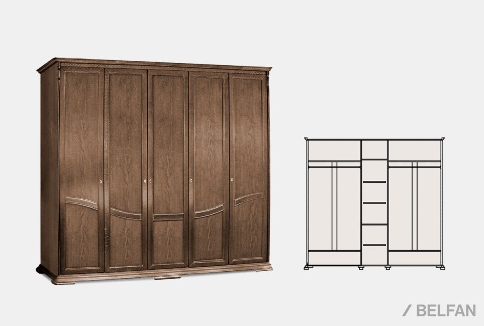 Шкаф для одежды 5-ти дв. "Лика" (без зеркала) массив и шпон дуба 2