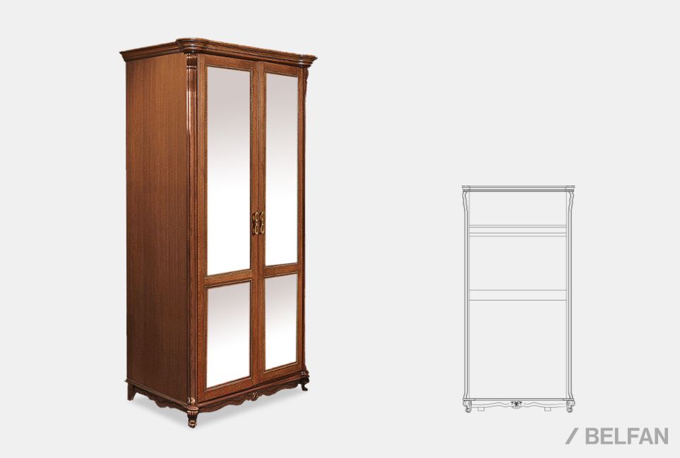 Шкаф 2-х дв. "Алези" с зеркалом массив и шпон дуба 1