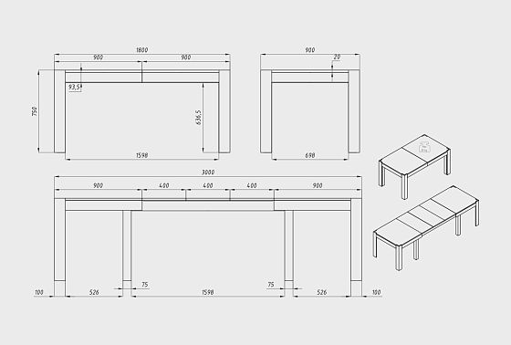 Стол обеденный "Макси" (раскладной) массив дуба 10